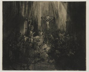 Trzy Krzyże Chrystus ukrzyżowany między dwoma złodziejami: „Trzy krzyże” autorstwa Rembrandt van Rijn