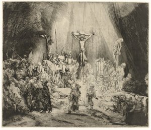 Trzy Krzyże Chrystus ukrzyżowany między dwoma złodziejami: „Trzy krzyże” autorstwa Rembrandt van Rijn