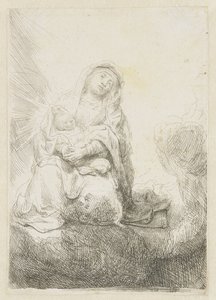 Dziewica z Dzieciątkiem w chmurach autorstwa Rembrandt van Rijn