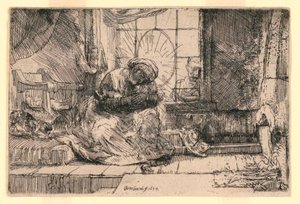 Dziewica z Dzieciątkiem z Kotem i Józefem przy Oknie autorstwa Rembrandt van Rijn
