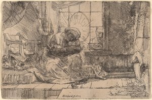 Dziewica i Dziecko z Kotem i Wężem autorstwa Rembrandt van Rijn