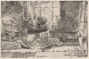 Dziewica z Dzieciątkiem z Kotem i Wężem, 1654. autorstwa Rembrandt van Rijn
