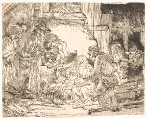 Pokłon pasterzy (z lampą) autorstwa Rembrandt van Rijn