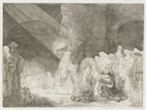 Prezentacja w świątyni: wydruk w formacie podłużnym autorstwa Rembrandt van Rijn