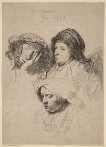 Trzy głowy kobiet, z których jedna śpi autorstwa Rembrandt van Rijn