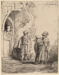 Trzy postacie orientalne (Jakub i Laban?) autorstwa Rembrandt van Rijn