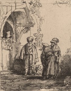 Trzy orientalne postacie Jakub i Laban, 1641. autorstwa Rembrandt van Rijn