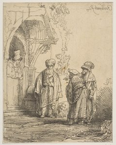 Trzy orientalne postacie Jakub i Laban, 1641. autorstwa Rembrandt van Rijn