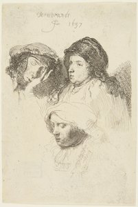 Trzy głowy kobiet autorstwa Rembrandt van Rijn
