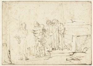 Tobiasz i anioł żegnają się z Raguelem autorstwa Rembrandt van Rijn