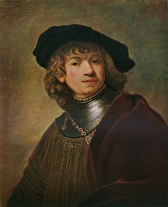Tronie młodego mężczyzny w gorget i czapce, c1639 autorstwa Rembrandt van Rijn