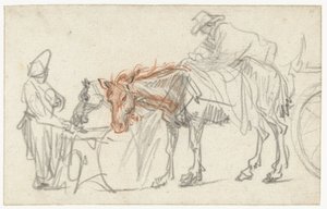 Dwa konie na postoju autorstwa Rembrandt van Rijn
