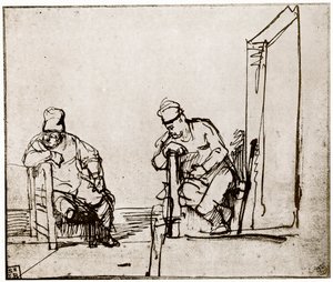 Dwóch mężczyzn siedzących przy drzwiach, 1913. autorstwa Rembrandt van Rijn