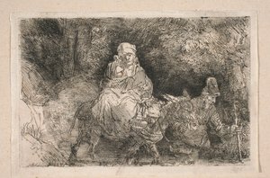 Ucieczka do Egiptu - Święta Rodzina przechodząca przez strumień autorstwa Rembrandt van Rijn