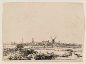 Widok na Amsterdam z Kadijk autorstwa Rembrandt van Rijn