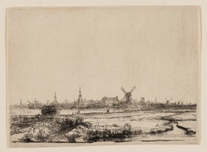 Widok na Amsterdam z Kadijk autorstwa Rembrandt van Rijn