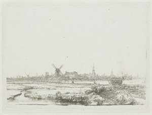 Widok na Amsterdam z Kadijk autorstwa Rembrandt van Rijn