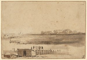 Widok na Houtewael w pobliżu Sint Anthoniespoort [recto] autorstwa Rembrandt van Rijn