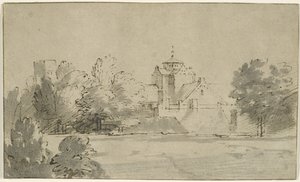 Widok Mariakerk w Utrechcie od południa, ok. 1652 (pióro i tusz z wash na papierze) autorstwa Rembrandt van Rijn