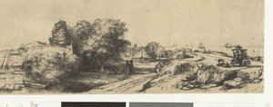 Widok na Diemerdijk z mleczarzem i domkami autorstwa Rembrandt van Rijn