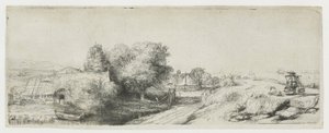 Widok na Diemerdijk z mleczarzem i chatami autorstwa Rembrandt van Rijn