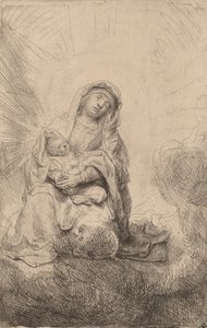 Dziewica z Dzieciątkiem w chmurach, 1641. autorstwa Rembrandt van Rijn