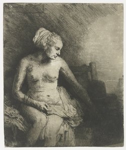 Kobieta w wannie z kapeluszem obok niej Kobieta w wannie z kapeluszem obok niej autorstwa Rembrandt van Rijn
