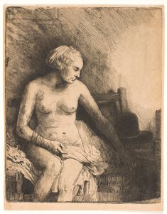 Kobieta w wannie, z kapeluszem obok niej autorstwa Rembrandt van Rijn