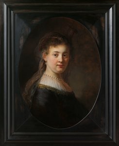Młoda kobieta w kostiumie fantasy autorstwa Rembrandt van Rijn