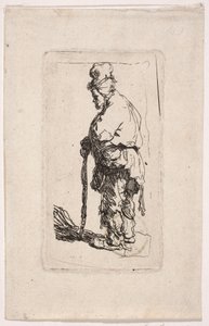 Żebrak wsparty na kiju, zwrócony w lewo autorstwa Rembrandt van Rijn