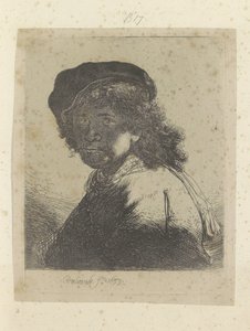 Autoportret z beretem i apaszką, twarz w cieniu Recueil de quatre-vingt-cinq estampes originales (tytuł serii) autorstwa Rembrandt van Rijn
