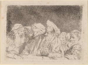 Debata faryzeuszy (fragment z odcisku stu guldenów) autorstwa Rembrandt van Rijn and William Baillie