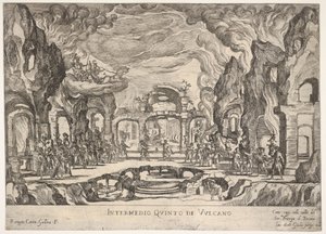 Piąte interludium: Vulcan Intermedio quinto di Volcano, z serii Seven Interludes..., 1608. autorstwa Remigio Cantagallina