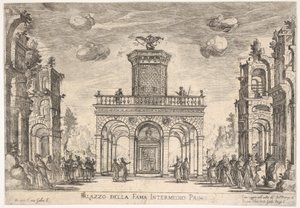 Interludium pierwsze: pałac sławy Pośrednie szóste: pałac sławy, z serii S..., 1608. autorstwa Remigio Cantagallina