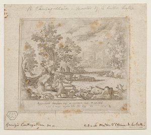 Pejzaż z Tobiaszem i aniołem, ok. 1609 (akwaforta) autorstwa Remigio Cantagallina