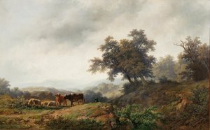 Otwarty krajobraz z krowami i pasterzem autorstwa Remigius Adrianus Haanen