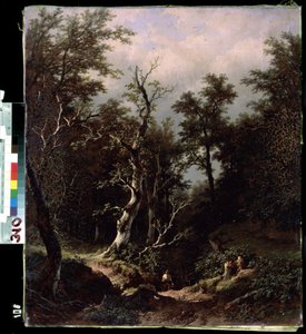 Paysage de foret (Krajobraz leśny). Peinture de Remigius Adrianus van Haanen (Remy lub Remi Adrien van Hannen autorstwa Remigius van Haanen