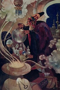 „Po długim i uważnym toku magicznych dociekań” z „Arabian Nights” (litografia kolorowa) autorstwa René Bull
