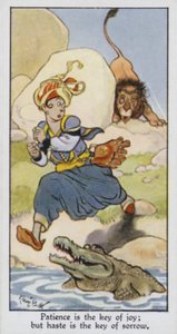 Cierpliwość jest kluczem do radości; ale pośpiech jest kluczem smutku (kolor lito) autorstwa René Bull