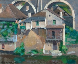 Domy na Vézère w Uzerche (olej na tekturze)