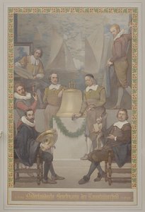 Obraz w Voorhal autorstwa Georga Sturma sztuki użytkowej (w tym wykonanie zegarów) z napisem: XVI w. Holendrzy praktykujący sztukę użytkową XVII w. autorstwa René den Engelsman