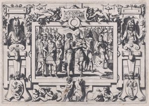 Jason przybywa do Colchis Jason w końcu przybył do Colchis..., 1563. autorstwa Rene Boyvin