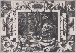 Pelias zabity przez swoje córki, których litości nabierają odwagi, aby opróżnić jego krew do v..., 1563. autorstwa Rene Boyvin