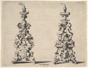 Dwa wzory świeczników, ca. 1550-60. autorstwa Rene Boyvin
