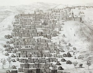 Widok miasta Timbuktu, Mali, rycina z Podróży przez Afrykę Środkową do Timbuktu autorstwa Rene Caillie (1799-1838) między 1824 a 1828, Afryka autorstwa Rene Caillie