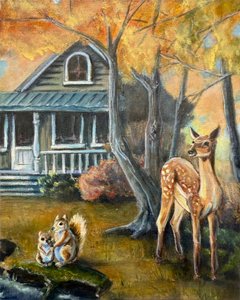 Jesienne jelenie i wiewiórki autorstwa Renee Machan Cottagecore Artist