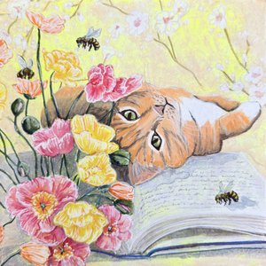 Kot wśród maków autorstwa Renee Machan Cottagecore Artist