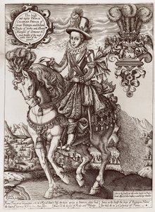 Karol I jako książę Walii na koniu, z „Księgi królów”, 1618