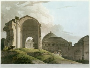 Ruiny pałacu w Madurai, rytowane przez Thomasa i Williama (1769-1837) Daniell, wydanie 1798 (kolor lito)