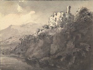 Paisagem com um castelo em uma colina em Rightpolish autorstwa Rev. William Gilpin